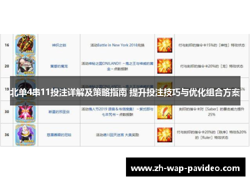 北单4串11投注详解及策略指南 提升投注技巧与优化组合方案 北单4串11投注详解及策略指南 提升投注技巧与优化组合方案